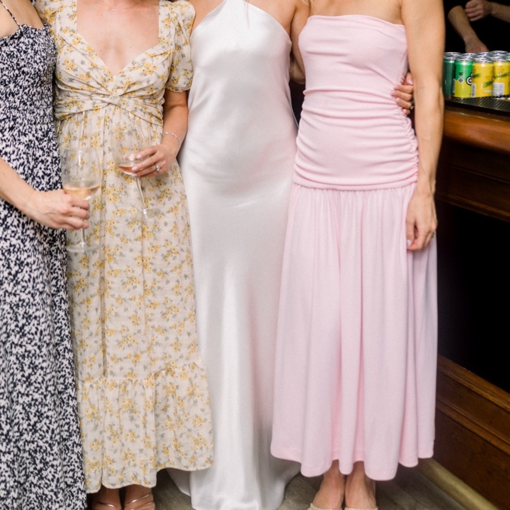 Zara Pink Drop Waist Midi Dress